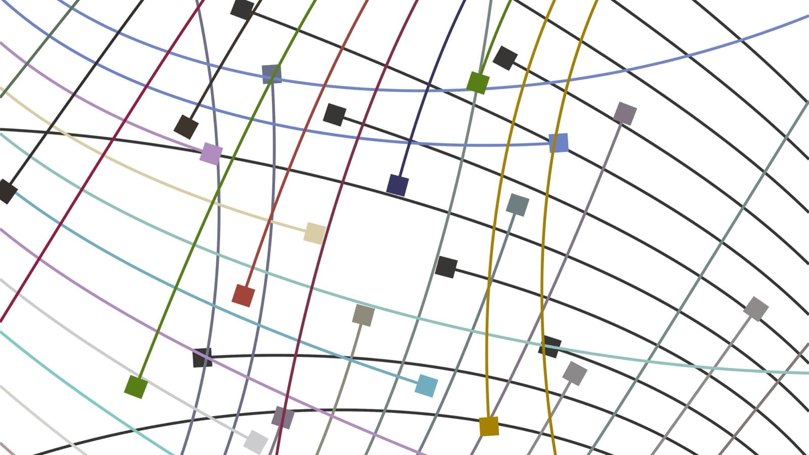 Abstract lines connecting scattered colored nodes
